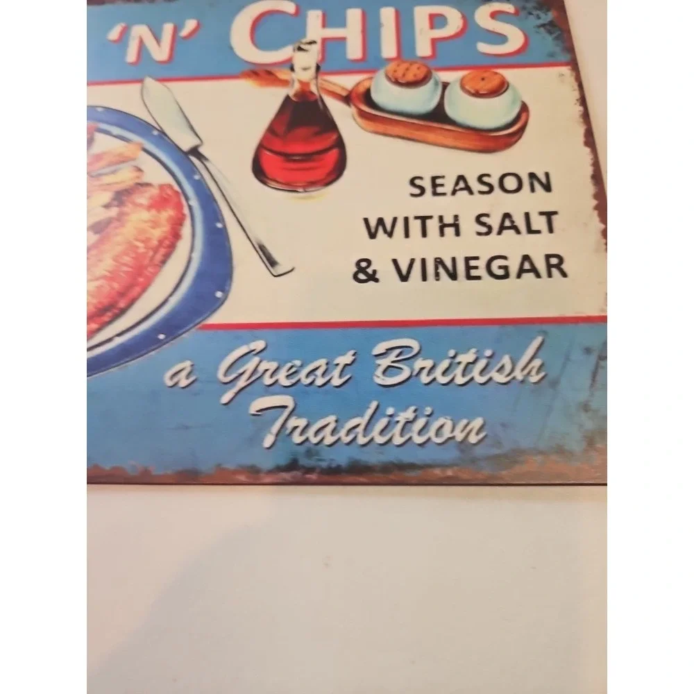 Fish N Chips Metal Sign, 8 X 12,‎ British Tradition Rustic-looking